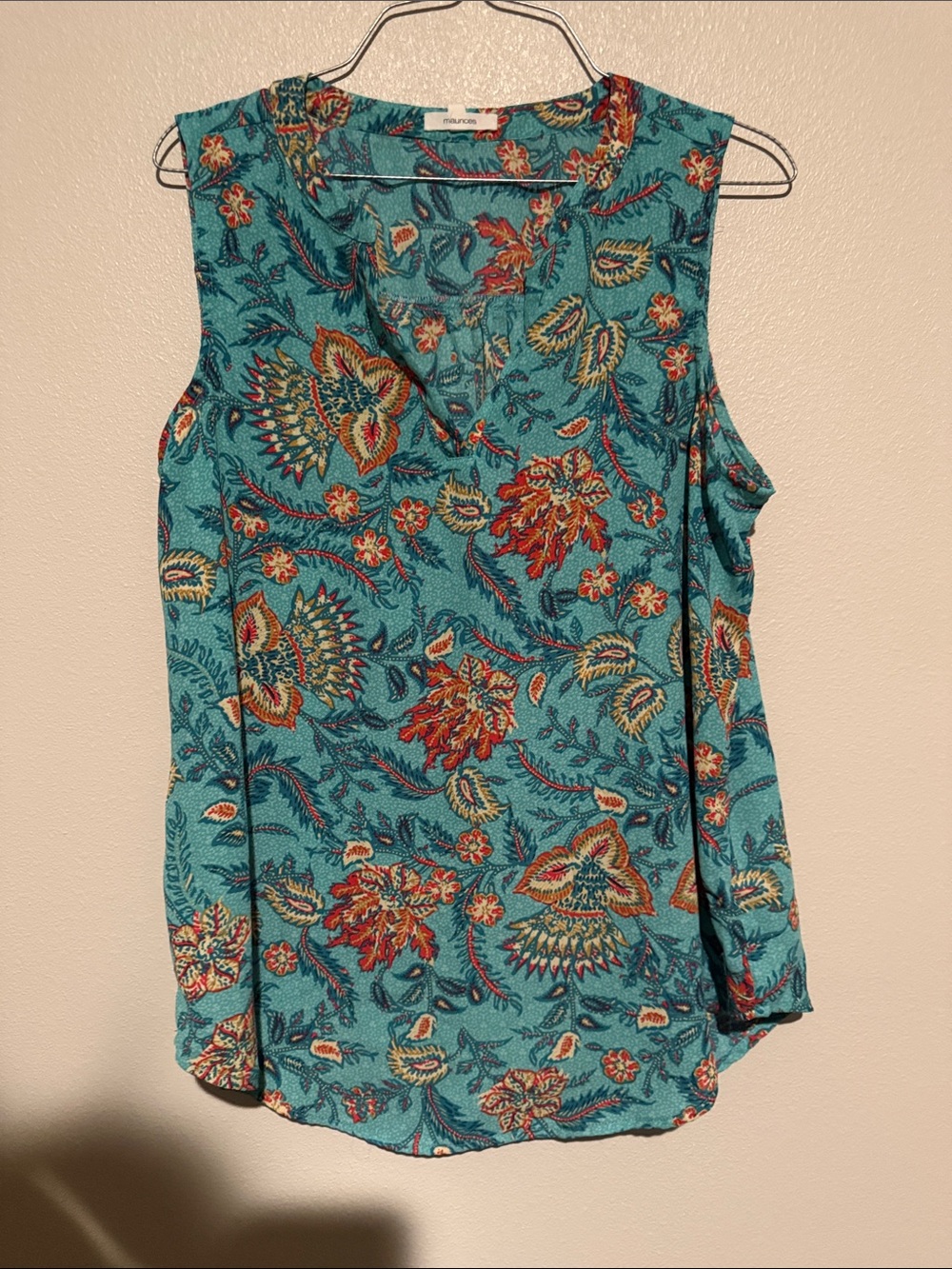 Maurices Teal Floral V-Neck Sleeveless Camisole